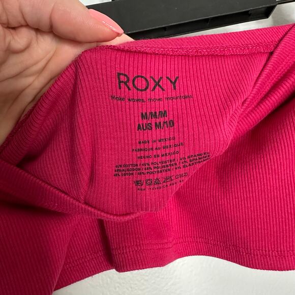 Roxy Women’s Aloha Bright Pink Ribbed Cropped Tube Top with White Flowers Size M - Picture 5 of 7